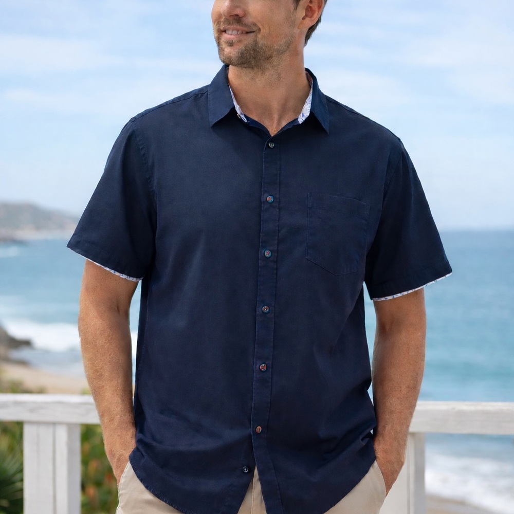 Truly by Craft & Flow Navy Short Sleeve Shirt Mens XL